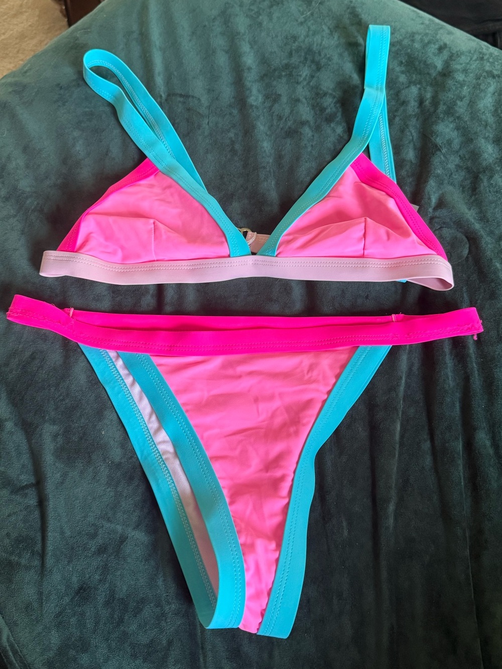 SHEIN Hot Pink and Teal Contrast Triangle Bikini